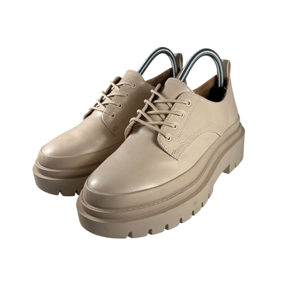 Steve Madden Womens Malene Platform Loafer Shoes Lace Up Lug Soles Bone Size 7.5